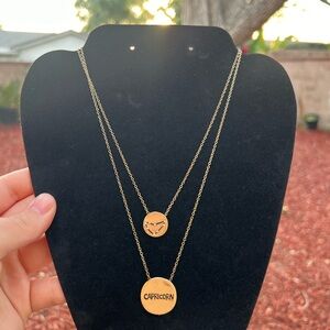 Gold Capricorn Zodiac 2 Piece Necklace Set